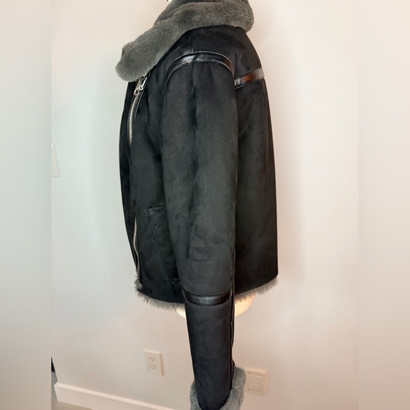 🖤 ZARA Black Jacket with Grey Shearling – Size S - Picture 14 of 16